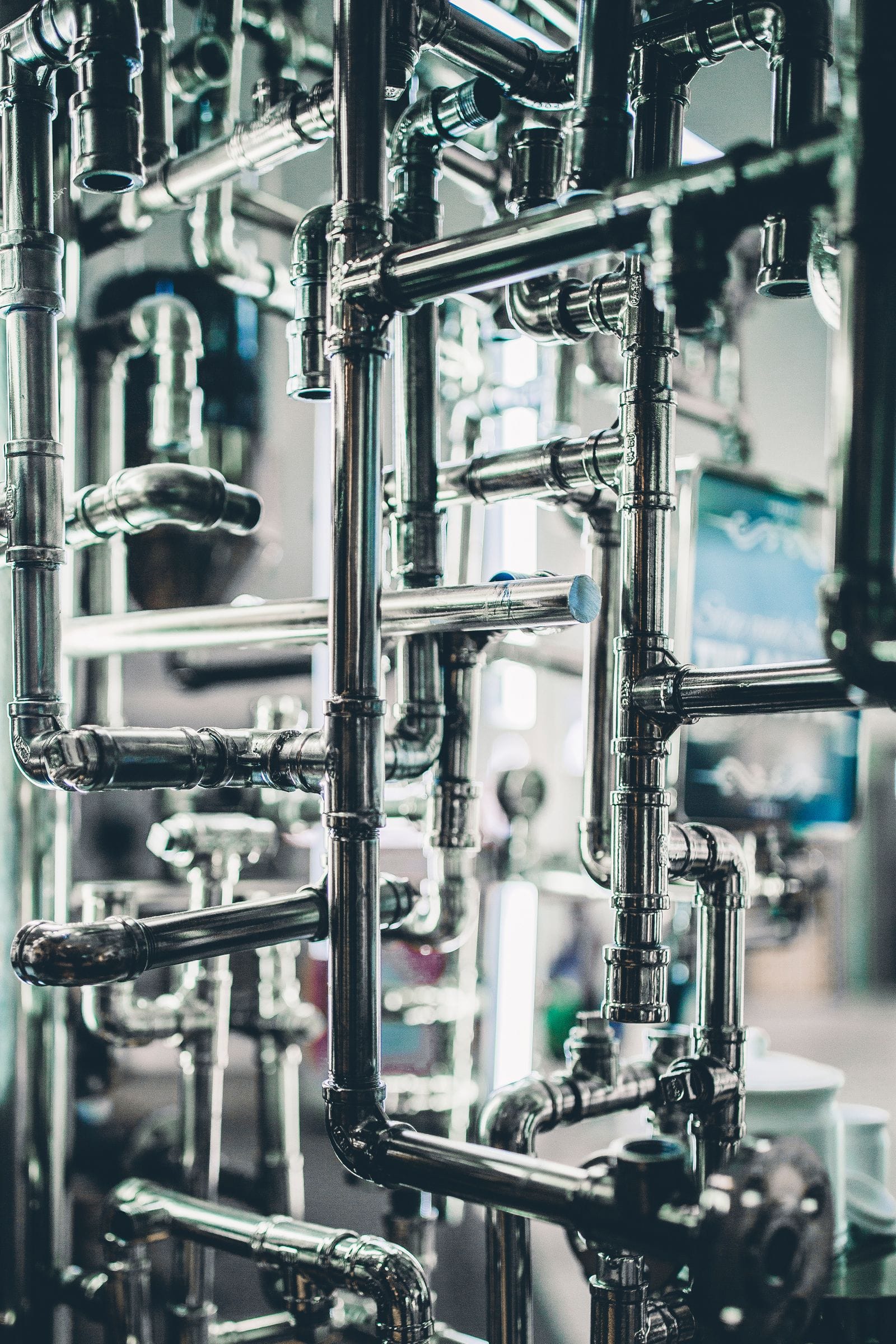 Stainless steel process pipework in an industrial plant