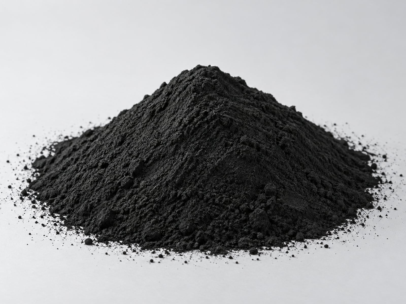 Heap of fine black powdered activated carbon