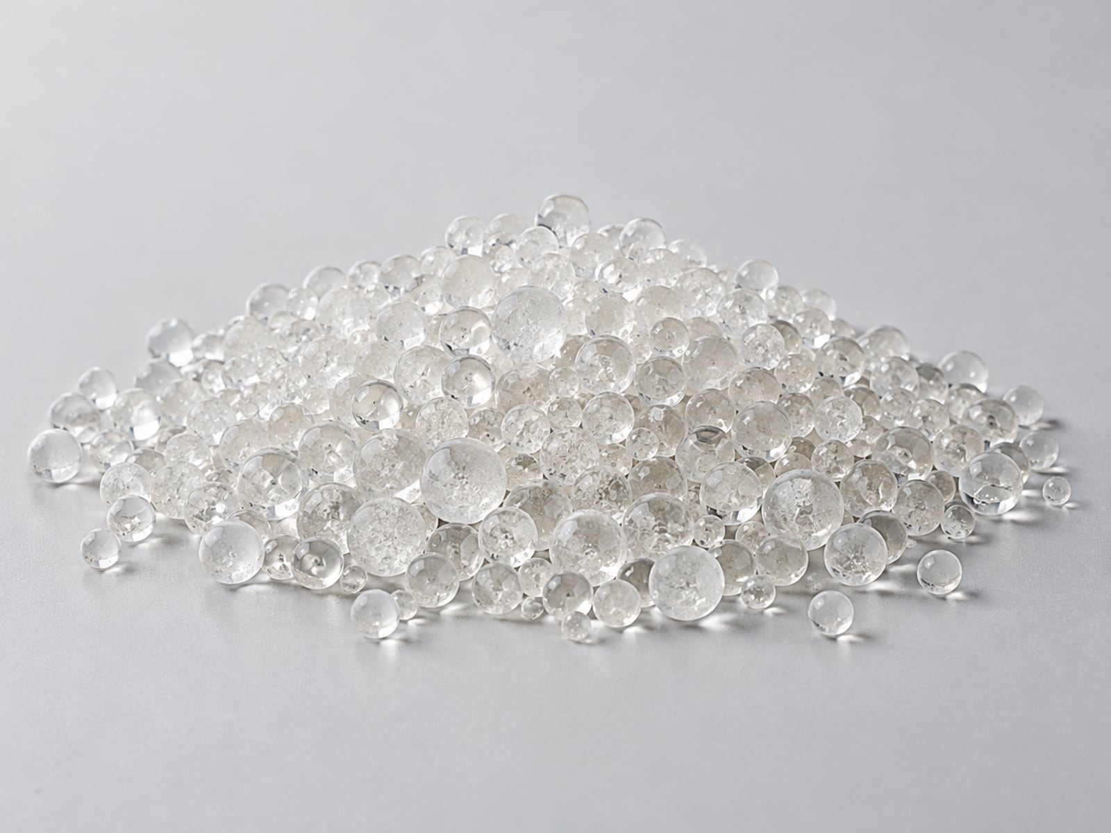 Heap of clear silica gel beads